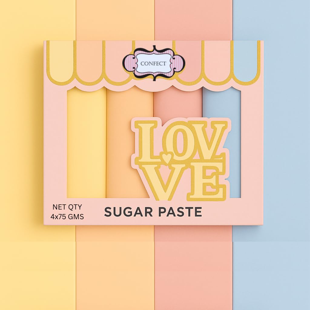 Confect Sugar Paste Multipack 2 | Pastel Edible Lemon Yellow, Peach, Old rose and Baby Blue Sugar Paste | Fondant for Ca