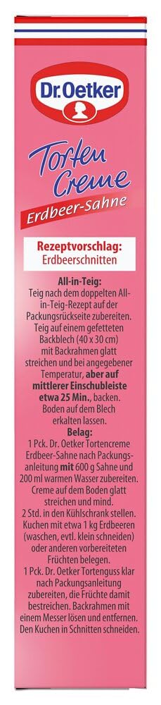 Dr. Oetker Erdbeer-Sahne Tortencreme, 11 x 113 g, Cremepulver für Tortencreme mit gefriergetrockneten Erdbeerstücken und Erdbeerpulver, gelingsichere Zubereitung von Tortenkreationen