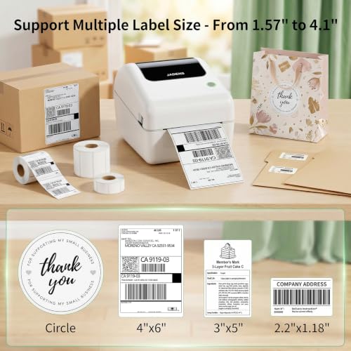Image of Bluetooth Thermal Shipping Label Printer with Built-in Label Bin, Wireless 4x6 Label Printer for iPhone, Android, Windows & Mac, Includes 50 Labels, Works with USPS, UPS, Amazon, Etsy, Shopify, White