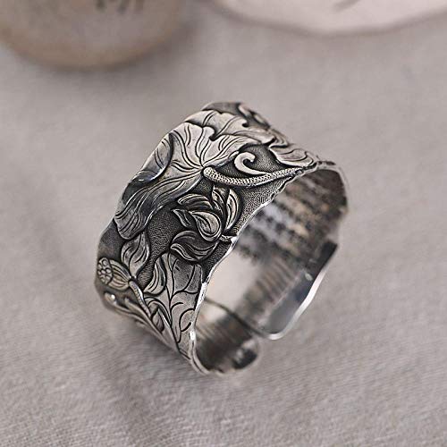 Bracelet ethnique S925 rétro, cadeau idéal jonc large gravé femme