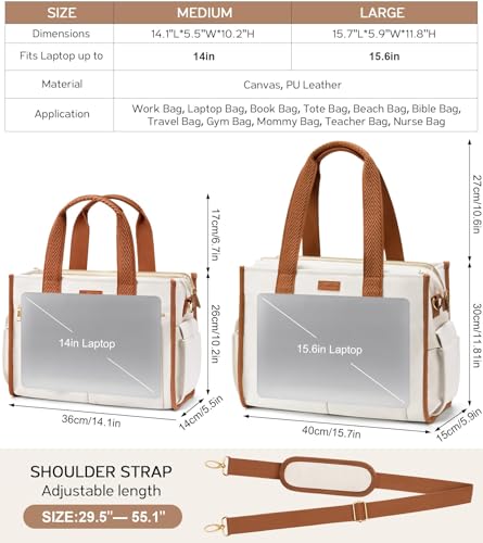 Image of Canvas Tote Bag for Women, 15-Pockets Work Laptop Tote Purse Large Crossbody Nurse Teacher Bible Bag for School Travel Daily | with Strap & Zipper