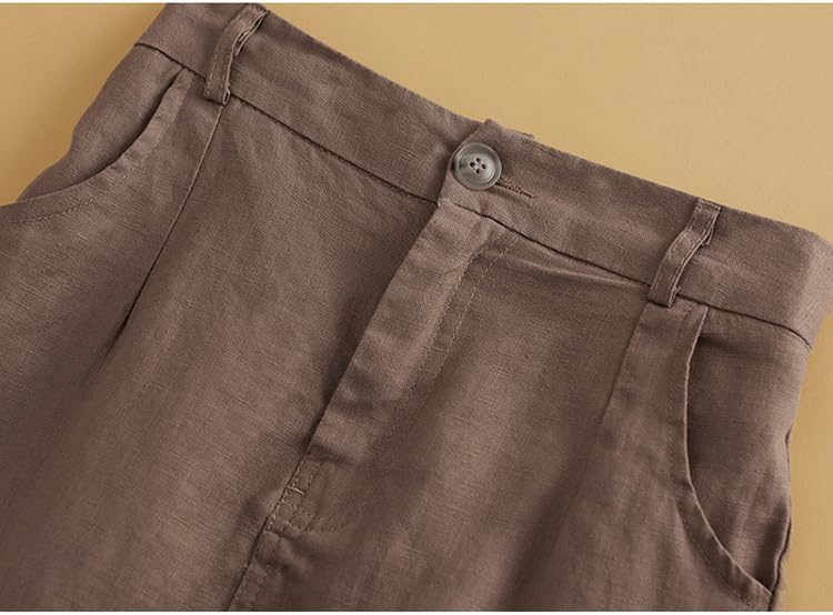 Kinghua Womens Linen Skirt Elastic High Waisted Casual Straight Cotton Linen Midi Skirt with Slit - Image 2