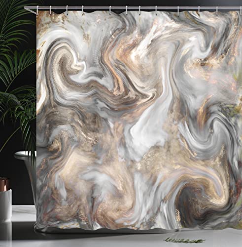 Ambesonne Marble Print Shower Curtain, Retro Style Paintbrush Colors In Marbling Texture Watercolor Art, Cloth Fabric Bathroom Decor Set With Hooks, 69" W X 75" L, Sand Brown And Pale Grey #TOP2