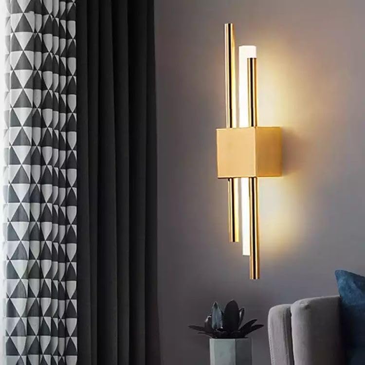 Image of Modern Gold LED Wall Sconce | Bamboo Design Wall Light | Decorative Indoor Wall Lamp for Living Room | Bedroom | Home Decor Lighting