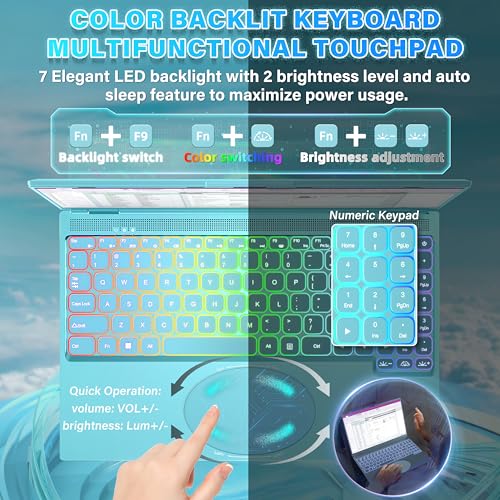 Image of 16 inch Blue Laptop Computer for Work Study 16G DDR4 RAM 512GB SSD N95 CPU | 1920x1200 WUXGA FHD+ IPS Display /Win 11 Pro PC with Color Backlit KB /Face Recognition (16G+512GB)