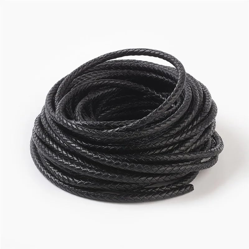 Cordon cuir tressé noir 5mm pour remplacer les cordes de colliers et bracelets DIY