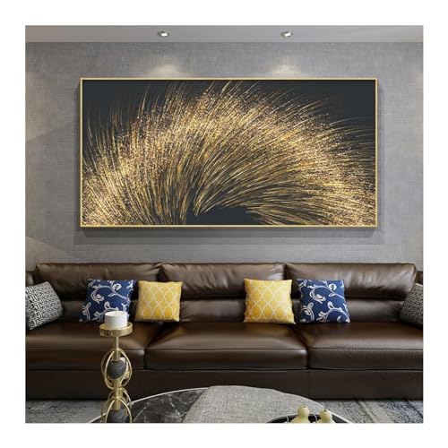 Peintures de luxe abstraites sur toile 70x140 cm avec cadre pour décor de salon