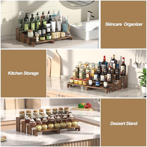 Image of 4 Set Wooden Tiered Risers Display Stands for Vendor Events,Stackable Wood Cupcake Display Stand,Farmhouse Decor Wood Dessert Table Display Set,Vendor Booth Display Items,Food Display Risers for Party
