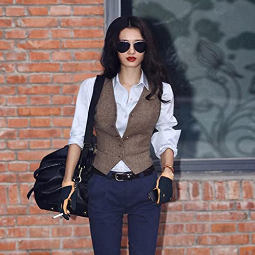 Herringbone Women's Suit Vest V-Neck Wool Vintage Vest Fashion Waistcoat for Lady Coat Female Jacket3