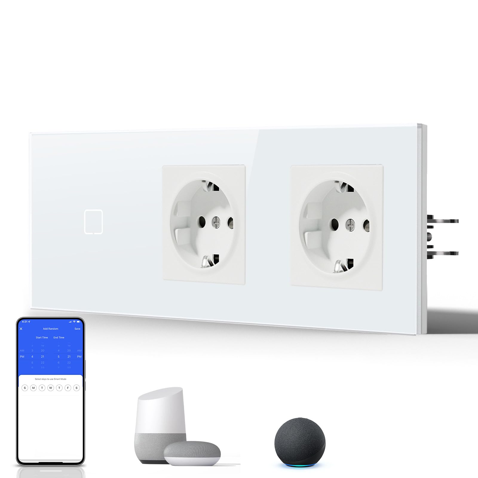 BSEED Interruptor Inteligente WIFI,Interruptores Tactil Con Cristal,Compatible con Alexa,Tuya y Smart Life,Requiere Cable Neutro,2 Gang 1 Vía,86mm Blanco — view 102