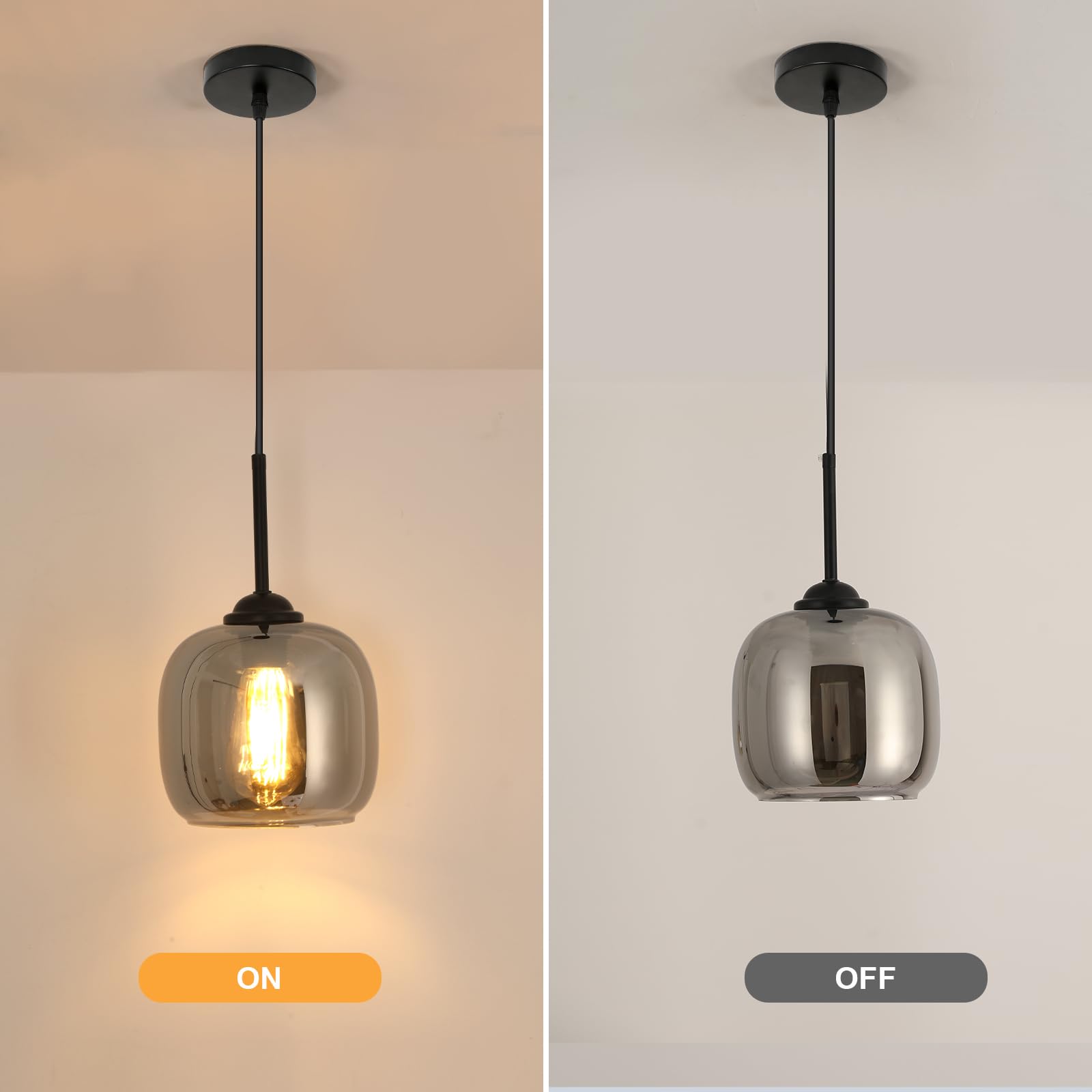 Lampada a sospensione Moderna, Lampadario in Vetro Grigio Fumé, Filo Sospeso Regolabile, Lampadario per Cucina, Tavolo da pranzo, Camere da letto (E27, Escluse le lampadine)