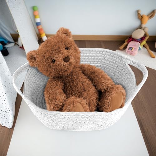Image of Gift Basket with Gift Bag & Ribbon- Small Woven Baskets for Gifts Empty, Rope Easter Basket with Handle Decorative Storage for Baby Showers, Toys & More, 12 inchX 8 inch X 5 inch