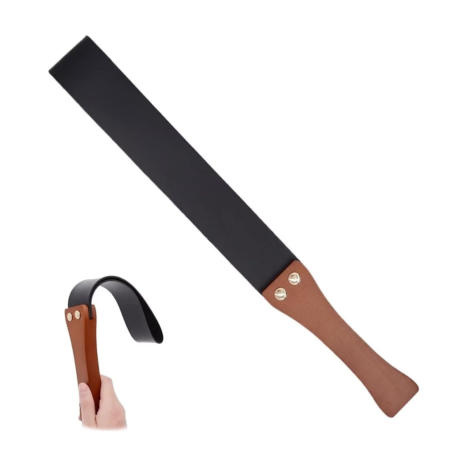 Lederpaddel mit rutschfestem Holzgriff, Reitgerte für Pferde, 48,3 cm, Schwarz