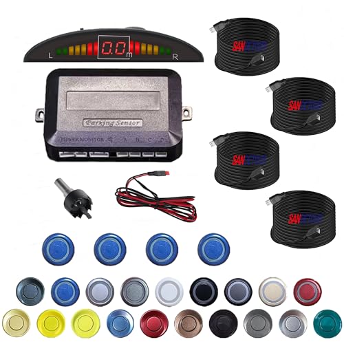 Image of Parking Sensor Kit Backup Sensor Kit Reverse Sensor for Pickup & Extended Vehicles - 4 x 2.3m Sensors + 4 x 4.5m Extension Cables, 24V Compatible (Voltage Reducer Sold Separately) Blue