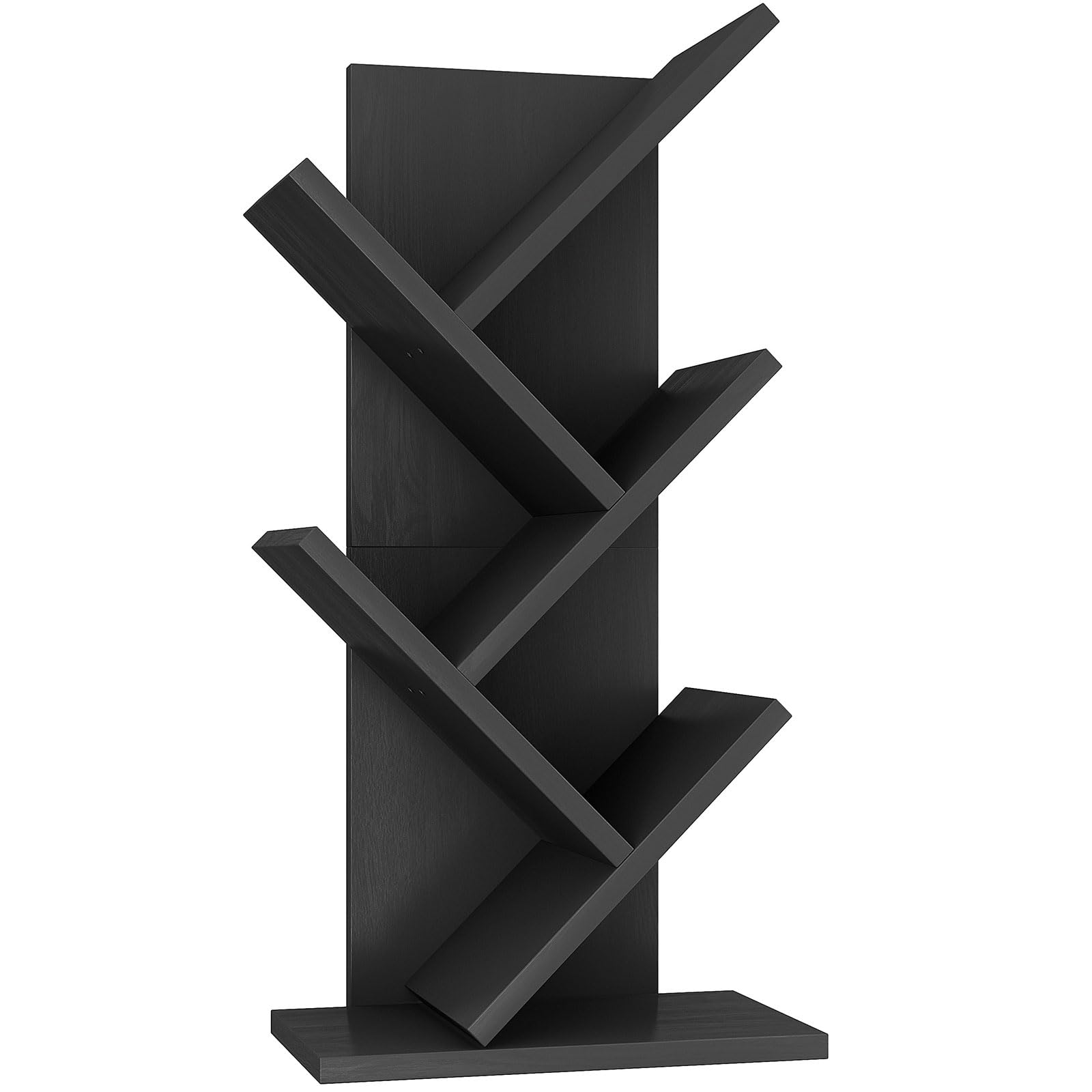 YMYNY 4 Tier Tree Bookshelf, Small Bookcase, Modern Wood Book Storage Rack, Freestanding Book Shelf for Books/Movies/CDs, Narrow Display Rack for Living Room, Home Office, Black HBC014B