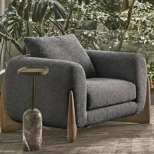 Image of Boucle Fabric Modern Design Sofa with Pillow or Strong Woden Legs Best for Living Room, Halways, Garden (3+1 Seater + Ottoman (Grey))