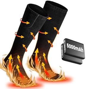 Eventek Calze Riscaldate,4 Temperature Regolabili Calzini Riscaldati,5000mAH Calze Riscaldate a Batteria,Ricaricabile Uomo e Donna Calze Elettriche,Escursionismo,per All’aperto,Lo sciare,Campeggio