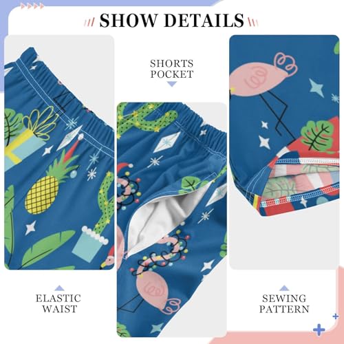 Merry Christmas Flamingo Cactus Boys Long Pants Soft Trousers Elastic Waist Kids Lounge Bottoms with Pockets S-XL4