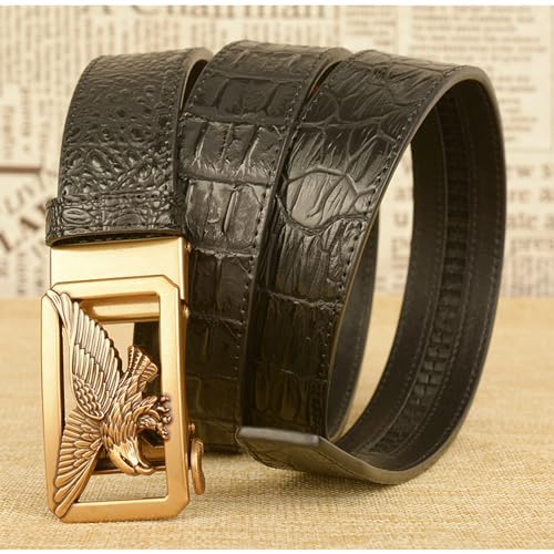 Men's Ratchet Belt With Gold Animal Retro Auto Buckle, Crocodile Print Cowhide, 1.38" Wide (3.5cm)3