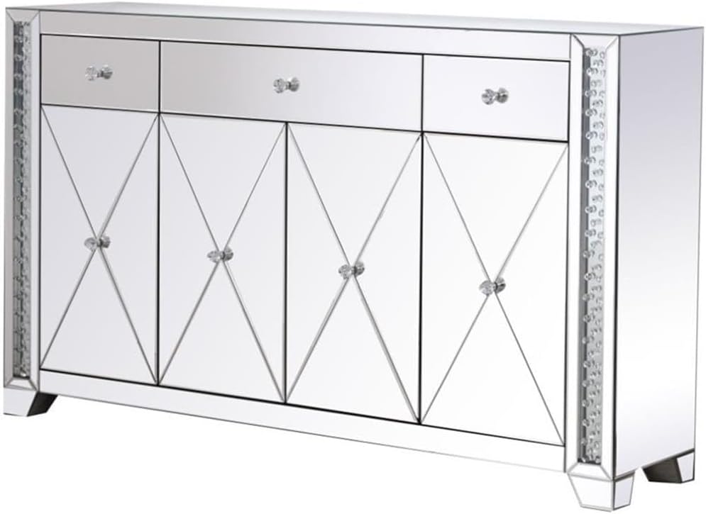 Elegant Decor Modern 4 Door 60" Clear Crystal Mirrored Sideboard