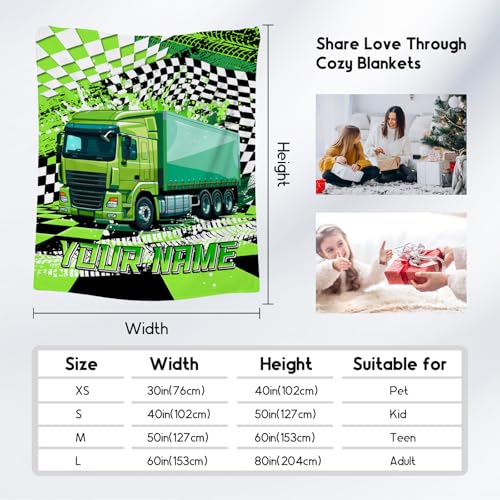 Personalized Boys Blanket, Truck Blankets for Kids, Custom Gifts with Name, Construction Truck Throw, Cozy Flannel Toddler Throws for Boys, 40"x50"