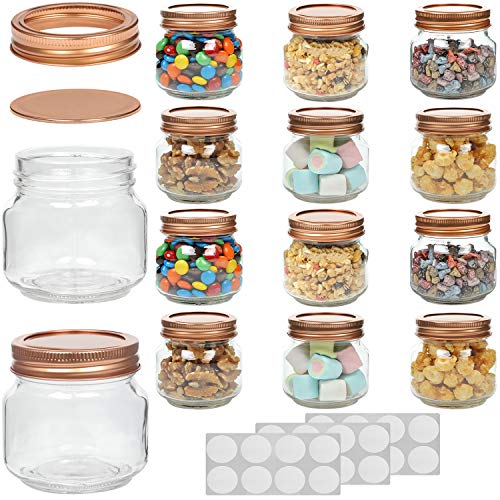 WILLDAN Set of 12-8 OZ Mason Jars With Regular Lids Rose Gold Edition