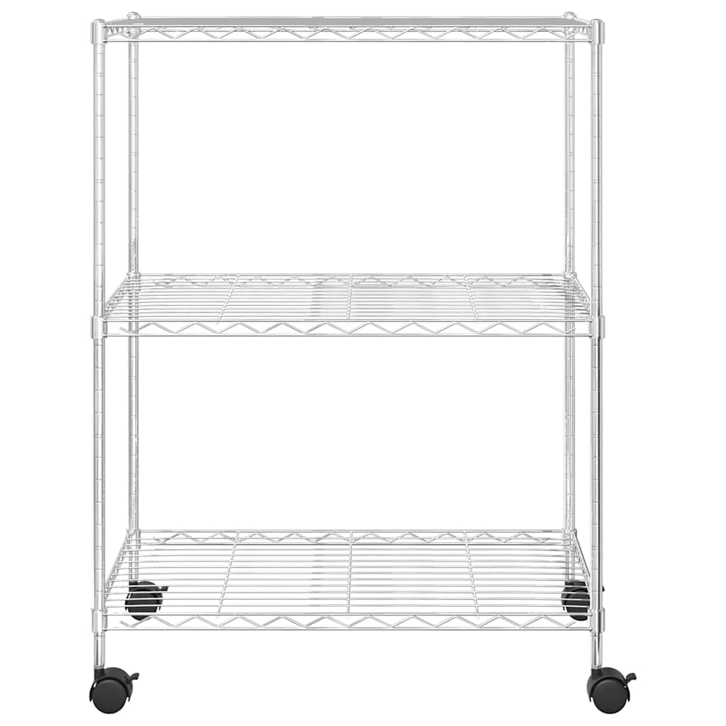 vidaXL Estantería de 3 Niveles con Ruedas, Estante Almacenamiento Patas Niveladoras Ajustables, Organizador de Almacenaje Doméstico, Cromado 150 kg