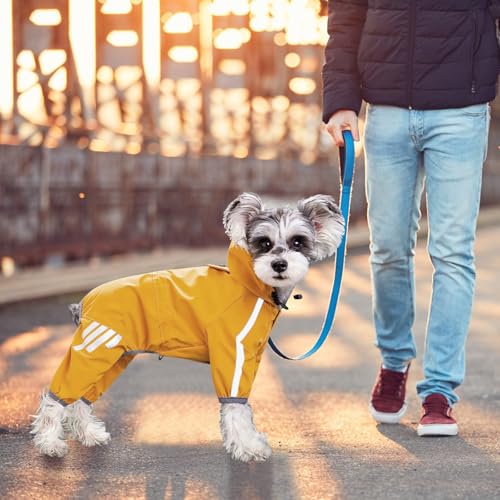 Amexo Regenmantel für Hunde Hunderegenmantel Wasserdichte mit Kragenloch Einstellbare 4-Beine Haustier Poncho Hund Regenmantel mit Kapuze Reflektierendem Streifen für Kleine Mittelgroße Hunde (2XL)