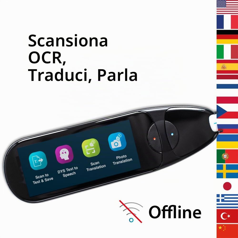 IRISPen Air 8 : No WIFI, Penna Scanner 48 lingue offline,e Penna Traduttore Multilingue 16 lingue offline,sintesi vocale Penna Lettore per Dislessia no wifi, Mac,Win,iOS e Android Free PDF Manager