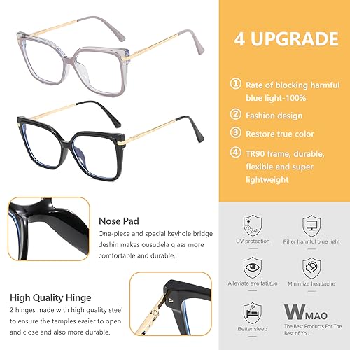 Image of Blue Light Blocking Cat Eye Glasses for Women Trendy Anti Eyestrain UV Protection Computer Eyeglasses Metal TR90 Frame AW021 (Grey)