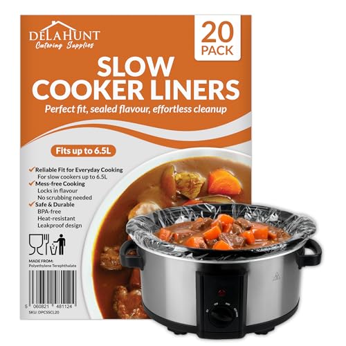 Slow Cooker Liners [20 Pack] Fits Up to 6.5L BPA-Free & Heat-Resistant PET Plastic | Leakproof Disposable Cooking Bags for Slow Cookers Ovens Freezers Batch Cooking Casseroles & Meal Prep