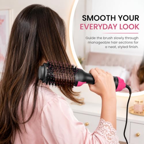 Image of 4 in 1 Hot Air Brush Dryer and Volumizer with Ionic Ceramic Tourmaline Styling for Straightening, Curling, Detangling, Volume, Shine, and All Hair Types