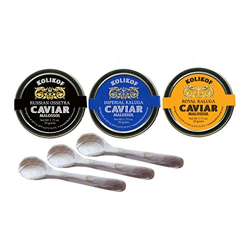 Kolikof Russian Ossetra and Kaluga Caviar Gift Set Tasting Sampler - 150g / 5.25 oz. Total