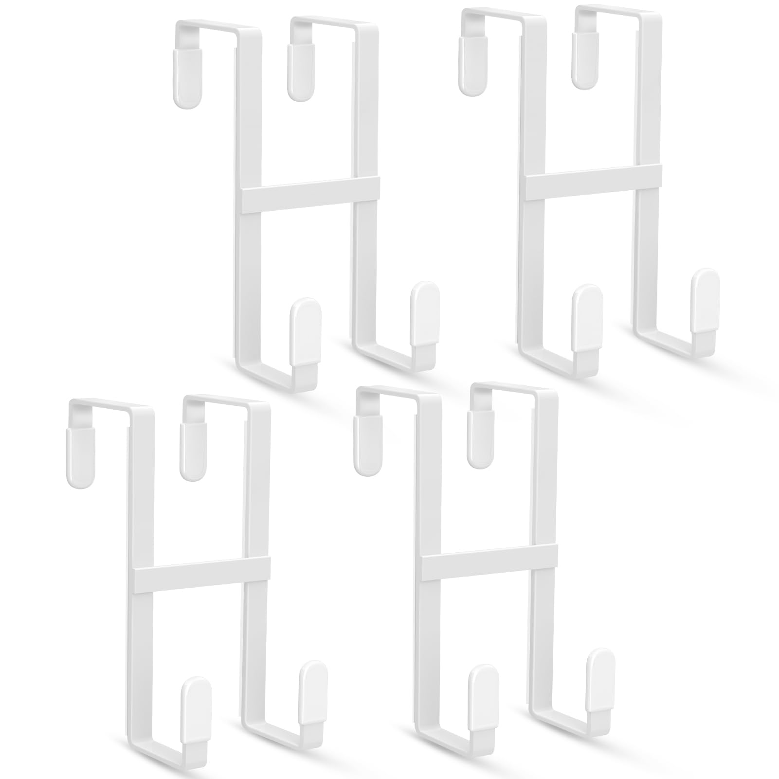 FYY Over The Door Hooks, 4 Packs Double Sided-Hanger Fits Door 1-7/8"White | No Scratch Door Hanger Hook, Heavy Duty No Drill Wall Hooks for Hanging Coats Towels Bags Wreath Kitchen Bathroom 5.12"L