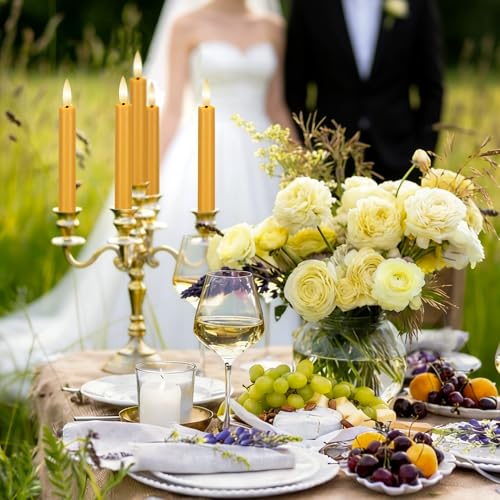 Image of Yellow Flameless Taper Candles with Remote, 6.4 inch Battery Operated LED Candles, Flickering Flameless Candlesticks for Table Centerpieces, Wedding, Farmhouse, Dinner Decor, Set of 6