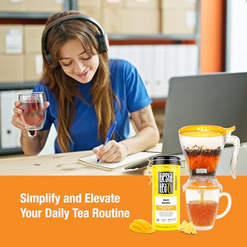 Image of Tiesta Tea - Maui Mango Tin & Infuser Starter Set, Loose Leaf, Premium Herbal Blend, Non-Caffeinated Hot & Iced, 6oz Refillable Tin and 16oz Brewmaster Coffee Bottom Dispensing Tea Infuser