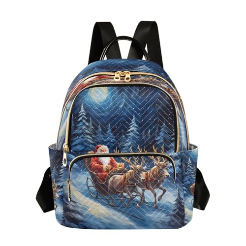 Image of ALAZA Watercolor Snow Santa Claus Deer Christmas Women Backpack Purse Ladies Fashion Shoulder Bag Daypack Travel Bag 7.5L