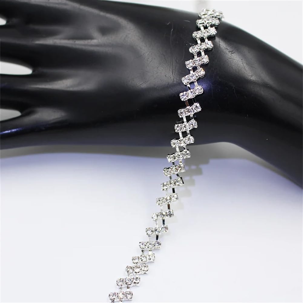 Generic 1/5 Yards Silver Crystal Chain Sewing Decoration Rhinestone Trim for Clothing Shoes Bags Silver 5 Yards