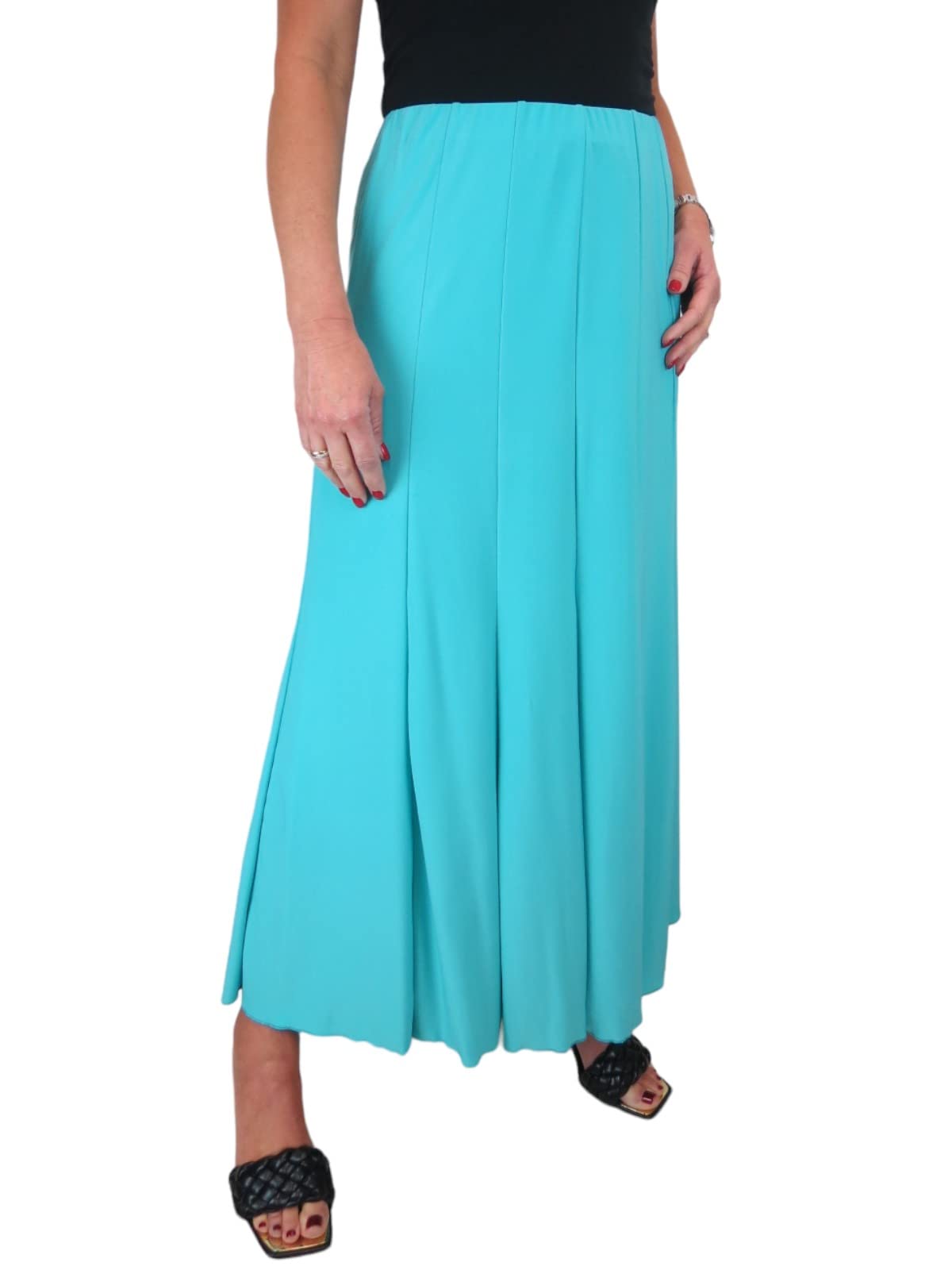 Paulo Due Women's Turquoise Panelled 38" Elastic Waist Maxi Skirt In | Size: 10/12