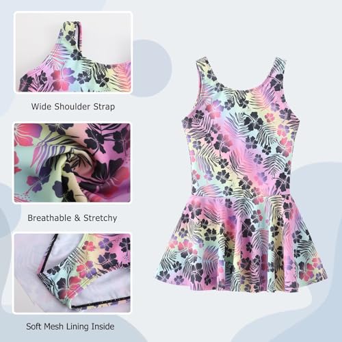 Image of Aisyee Girls One Piece Swimsuits Swim Dress for Girls Skirted Bathing Suit Hawaiian Skirt Swimwear 3-16 Years