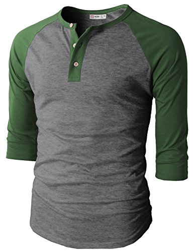 H2H Mens Casual Slim Fit Raglan 3/4 Sleeve Henley T-Shirts DarkGreen US S/Asia M (CMTTS0174)