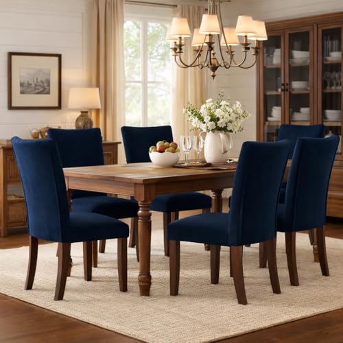 Image of HomePop Parsons Classic Upholstered Accent Dining Chair, Set of 2, Navy Velvet