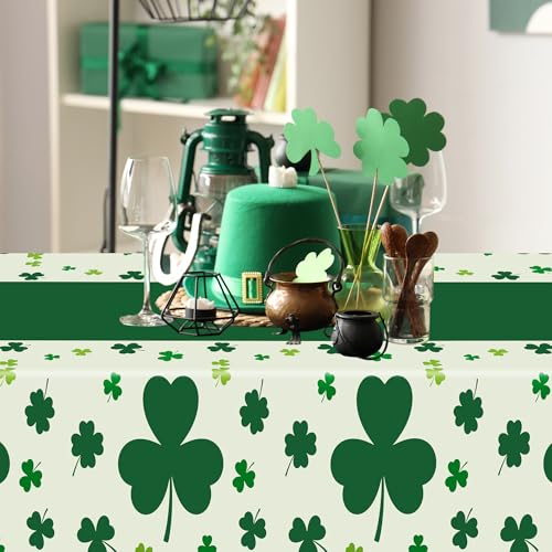 Image of QZYL 3 Pack St Patricks Day Decorations, 108 inch X 54 inch St Patricks Day Tablecloth, Disposable Plastic Shamrock Green Tablecloths Grass Table Cover, Irish Holiday Table Cloth for Shamrock Party Supplies