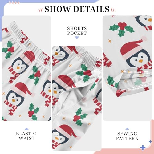 ZZXXB Xmas Penguin Holly Leaves Boys Long Pants Soft Trousers Elastic Waist Kids Lounge Bottoms with Pockets S-XL4