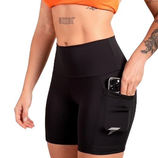 Short Academia Feminino Fitness com Bolso de Compressão Bermuda Feminino Corrida