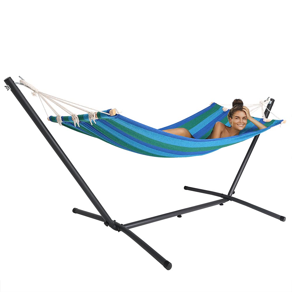 Detex Amaca con Supporto Portata 150kg Amache Giardino Spiaggia Campeggio Balcone Terrazzo Blu