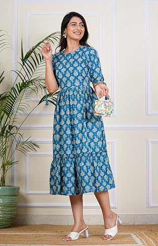 Image of Kuruti B Sheets Women's Cotton Floral Printed Regular Fit Anarkali Kurta for Women