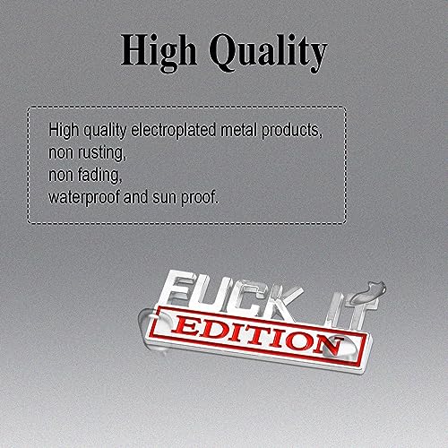 Image of Fuck IT Edition Emblem, Car Exterior Emblems Badge 3D Sticker Decal, Fuck-IT Edition Emblem 3D Fender Badge Decal, 3D Fender Badge Decal Car Truck Replacement, Fit for All Cars (Sliver Red 1)