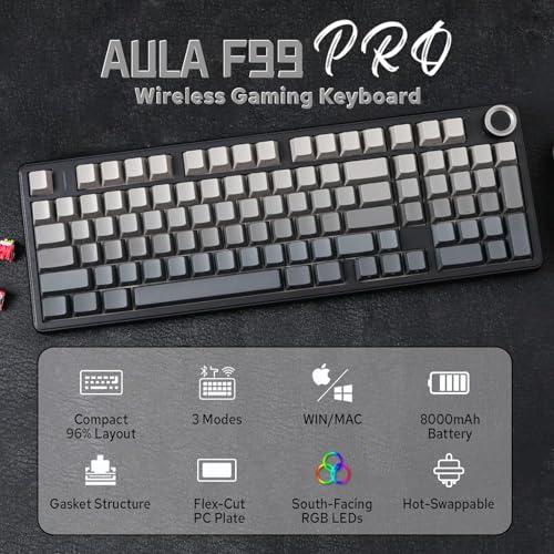 Image of PROGAMER Aula F99 Wireless Mechanical Keyboard | Tri-Mode BT5.0 /2.4GHz /USB-C Hot Swappable | Pre-lubed Linear Switches, Gasket Structure | RGB Keyboard (Side Engraved Gradient Gray - Nimbus Switch)