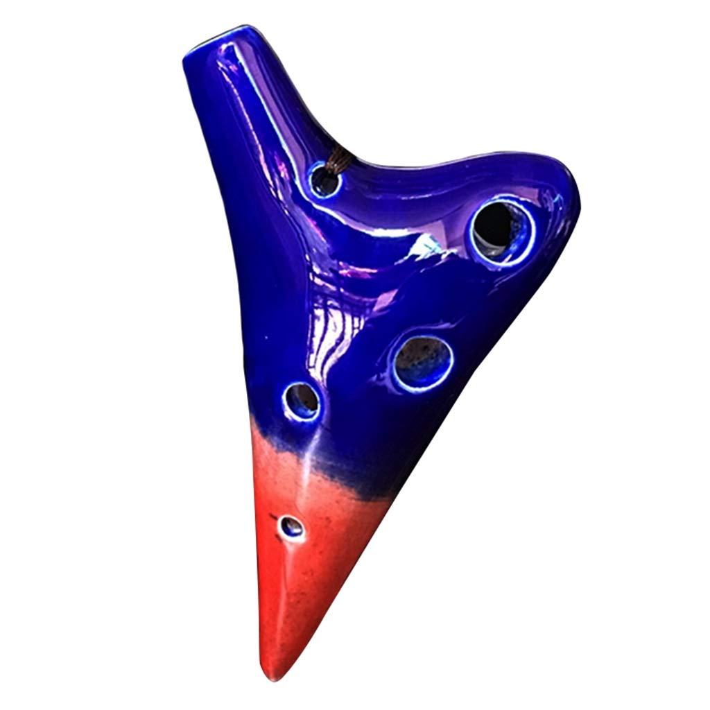 ocarina, Mini ocarina in argilla smaltata a 6 fori con tonalità super alta, regolabile in forno, scatola portaoggetti e cordino(Dark Blue red)